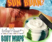 2 Aloe Vera Body Whips - 8oz size aloe swirled with shea butter sorbet, 2oz FREE, moisturizing after sun care, tan, sunburn, bug bites