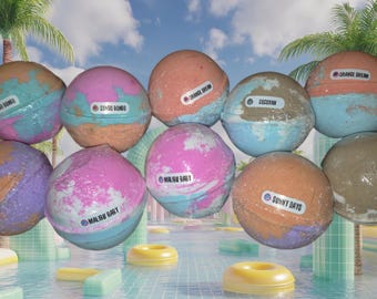 10 Tropical 5oz bathbombs - coconut, banana, citrus, mango, holiday on the beach, moisturizing fizzies, discount pricing, limited inventory