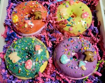 4 Moisturizing Bathbomb Donuts Gift  - colorful, kids, fun in the tub, stocking filler, gift, valentine's day, alternative to sweets