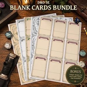 DND Spell Cards Bundle, Fillable D&D 5e Cards, Blank Spell and Item Cards, Class Themed Printable RPG Cards, Digital PDF
