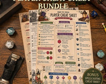 Paquete de guías rápidas para nuevos jugadores de D&D 5E (2024) en PDF / Referencia rápida de combate y lanzamiento de hechizos / Guía imprimible de D&D / Descarga digital