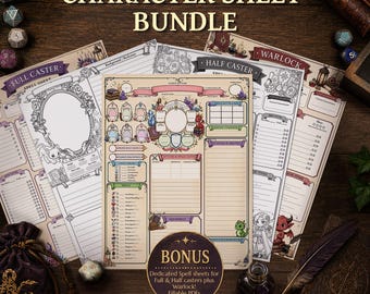 DnD 5e (2024) Character Sheets | Fillable PDF Character Sheet Bundle | Printable DnD Spell Sheets | Warlock, Full & Half Casters