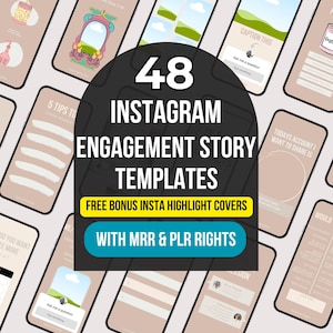 48 Instagram Engagement Story Templates with MRR & PLR, Editable Beige Aesthetic Insta Story Canva Templates, DFY Insta Stories to Resell