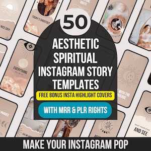 50 Aesthetic Spiritual Instagram Story Templates with PLR & MRR, Customizable IG Story Templates for Spiritual Influencers, dfy Ig Stories
