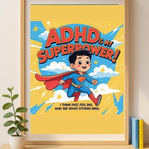Poster ADHD Superpower – Afdrukbare muurkunst voor kinderen – Neurodivergent klasdecor – Empowerment ADHD-kunstdownload