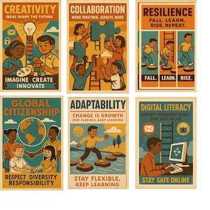 Posters voor 21e-eeuwse vaardigheden in de klas | Groeimindset en digitale geletterdheidsset (6+1 bonus)