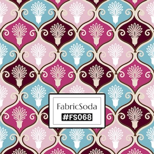 Pink Geometric Floral 100% Cotton Printed Fabric Cotton Canvas FS068