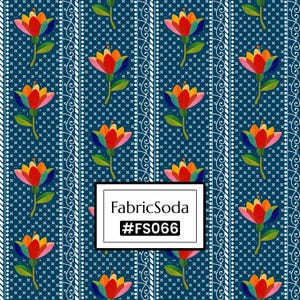 100% Cotton Fabric Cotton Canvas by the Yard, Blue Floral Lace Cotton Printed Fabric FS066
