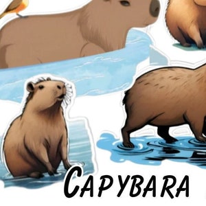 Folha de adesivos de capivara (1), conjunto de 6 adesivos de vinil fofos, engraçados e à prova d'água, kawaii