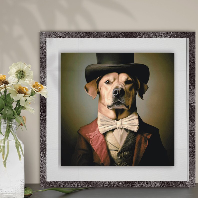 Set of 4 quirky Renaissance aristocrat dog wall art pieces. Digital download prints featuring whimsical canine characters dressed in Renaissance-era clothing