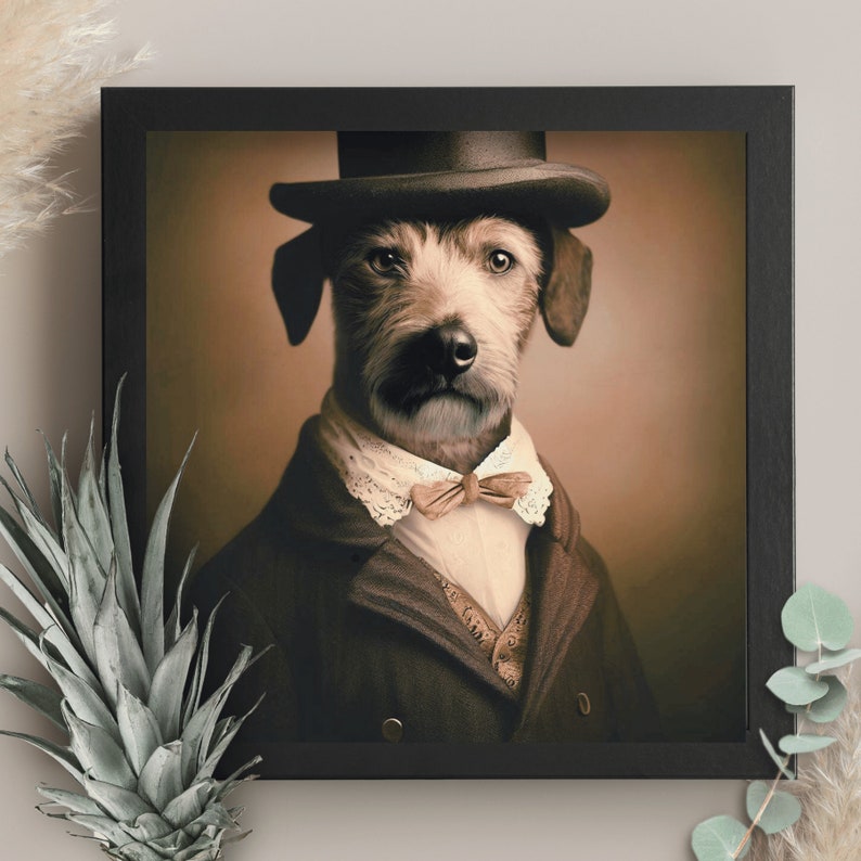 Set of 4 quirky Renaissance aristocrat dog wall art pieces. Digital download prints featuring whimsical canine characters dressed in Renaissance-era clothing