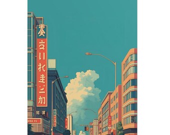 Retro Tokyo Street Art Print, Japanese Cityscape Poster