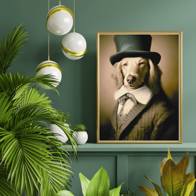 Set of 4 quirky Renaissance aristocrat dog wall art pieces. Digital download prints featuring whimsical canine characters dressed in Renaissance-era clothing