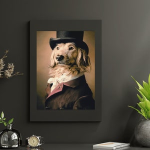 Set of 4 quirky Renaissance aristocrat dog wall art pieces. Digital download prints featuring whimsical canine characters dressed in Renaissance-era clothing