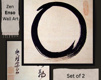 Zen Enso Circle Wall Art Set, Japanese Ink Calligraphy Print (Digital Download)