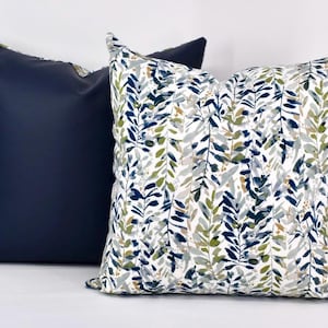 20&quot; Navy Leaves Performance Fabric Throw Pillow Covers (Set of 2)