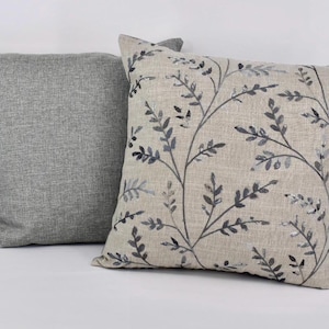 20" Blue Leaves Embroidered Throw Pillow Covers (Set of 2)