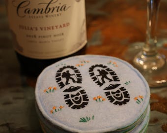 Hand Stitched Hiking Coasters: Outdoor Enthusiast Gift, Set of 4