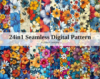 Colorful Flower Garden SEAMLESS Patterns - Flowers Digital Paper - 24 Designs - 10,67x10,67 - 1024x1024px - Commercial Use-Endless Patterns