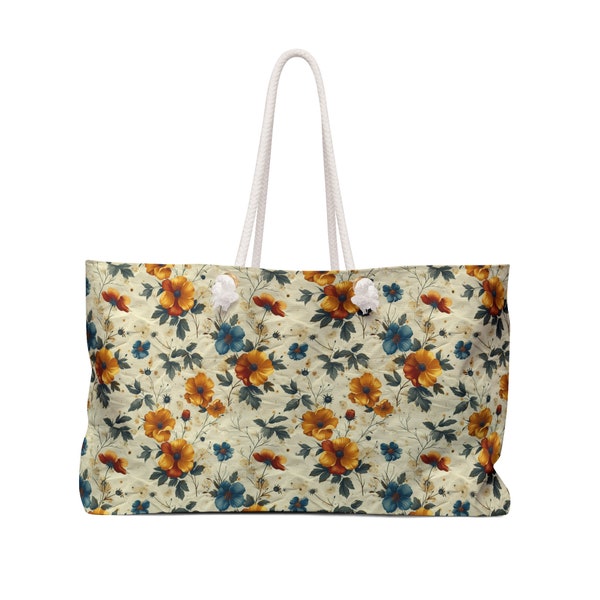 Boho Weekender Bag: Your Essential Travel Companion-Canvas Tote Bag, Flower Tote Bag, Makeup Bag, Market Bag, School Tote Bag, Aesthetic Bag