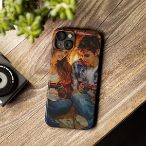 Couple playing video games together Phone Cases
