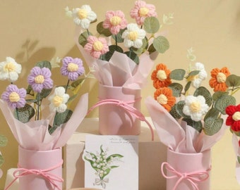 5 pièces bouquet de fleurs au crochet fait main tricoté tournesol rose marguerite pour la fête des mères anniversaire mariage noël action de grâces cadeau décoration d'intérieur