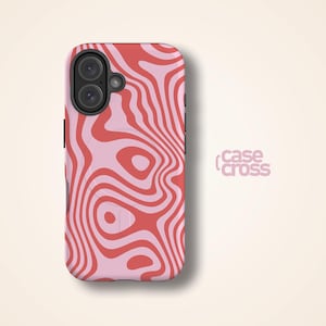 RETRO WAVY SWIRL in Red&Pink MagSafe iPhone Case | iPhone 16 15 14 13 12 11 Pro Max Case, iPhone 16 15 Plus, iPhone 8 13 Mini, by Case Cross
