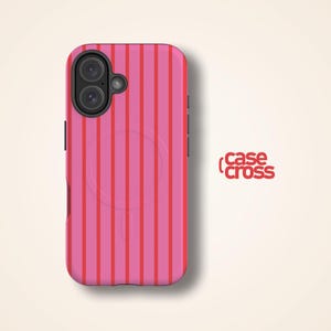 PINK & RED STRIPES MagSafe iPhone Case | iPhone 16 15 14 13 12 11 Pro Max Case, iPhone 16 15 14 Plus Case, iPhone 13 12 Mini, by Case Cross