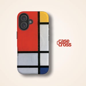 COMPOSITION DE PIET MONDRIAN MagSafe Coque iPhone | Coque pour iPhone 16 15 14 13 12 11 Pro Max, coque pour iPhone 16 15 14, iPhone 12 Mini, par Case Cross