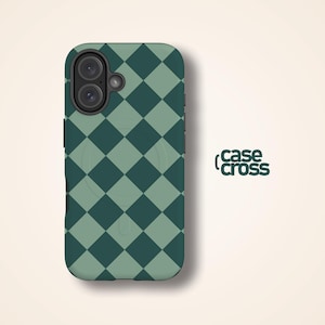GREEN DIAMOND CHECKERS MagSafe iPhone Case | iPhone 16 15 14 13 12 11 Pro Max Case, iPhone 16 15 14 Plus Case, iPhone 8 Mini, by Case Cross