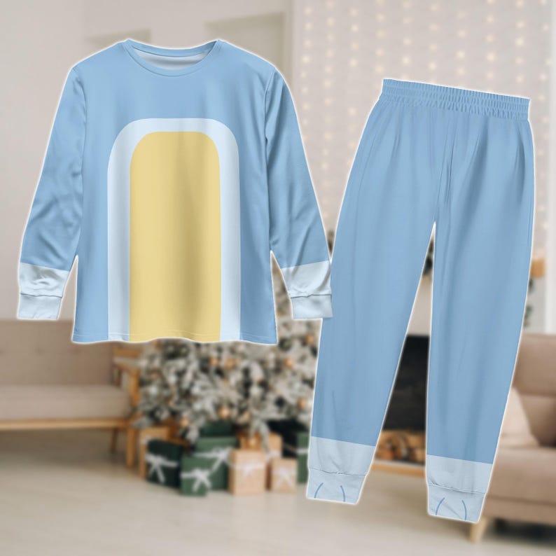 Blue Dog Cosplay Pajamas Set, Blue Dog Inspired Long Sleeve PJs, Cute Cartoon Sleepwear, Family Matching Loungewear, Christmas Gifts