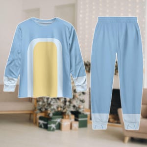 Blue Dog Cosplay Pajamas Set, Blue Dog Inspired Long Sleeve PJs, Cute Cartoon Sleepwear, Family Matching Loungewear, Christmas Gifts