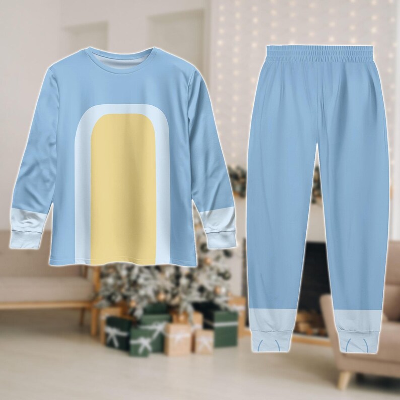 Blue Dog Cosplay Pajamas Set, Blue Dog Inspired Long Sleeve PJs, Cute Cartoon Sleepwear, Family Matching Loungewear, Christmas Gifts
