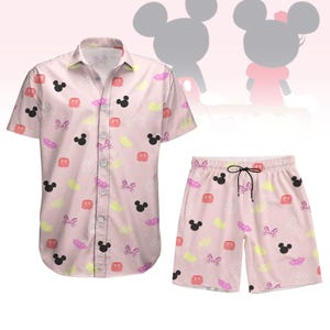 Micky und Minnie Knopf Shirt und Shorts, Disney Maus Knopf Shirt, Magic Kingdom Hawaii Shorts, Disney Figuren Urlaub Shirt
