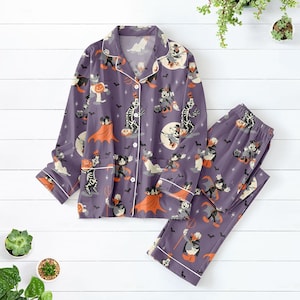 Halloween Mickey And Friends Pajamas Set, Mickey Mouse Pajamas Women, Disneyland Matching Pajamas Set, Mickey Pluto Skeleton Pajamas