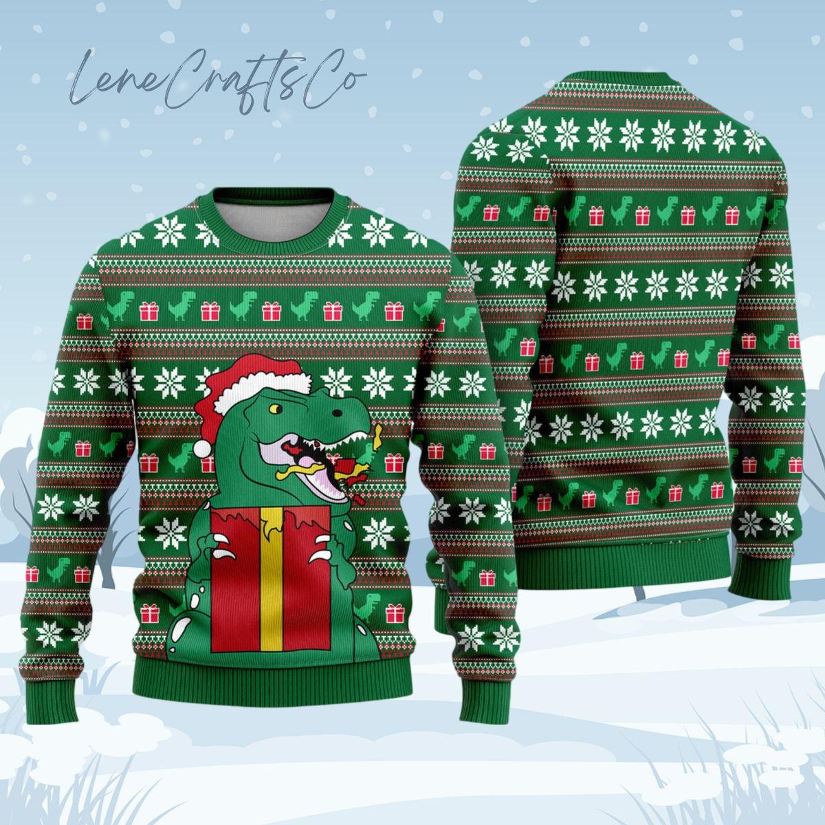 Discover Funny Dinosaur Ugly Christmas Sweater, Cute Dino Holiday Sweater for Animal Lovers, Dinosaur Lover Xmas Sweater, Christmas Sweater