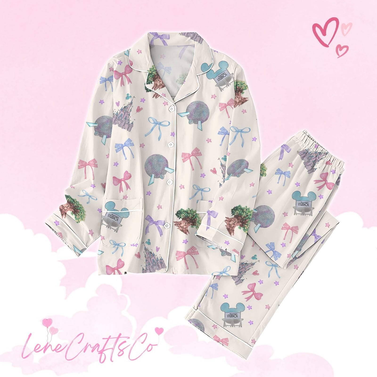 Discover Disney Coquette Pajamas, Mickey Tower Pajamas Pants, Walt Disney World Pajamas Set, Disney Valentine Pajamas Set