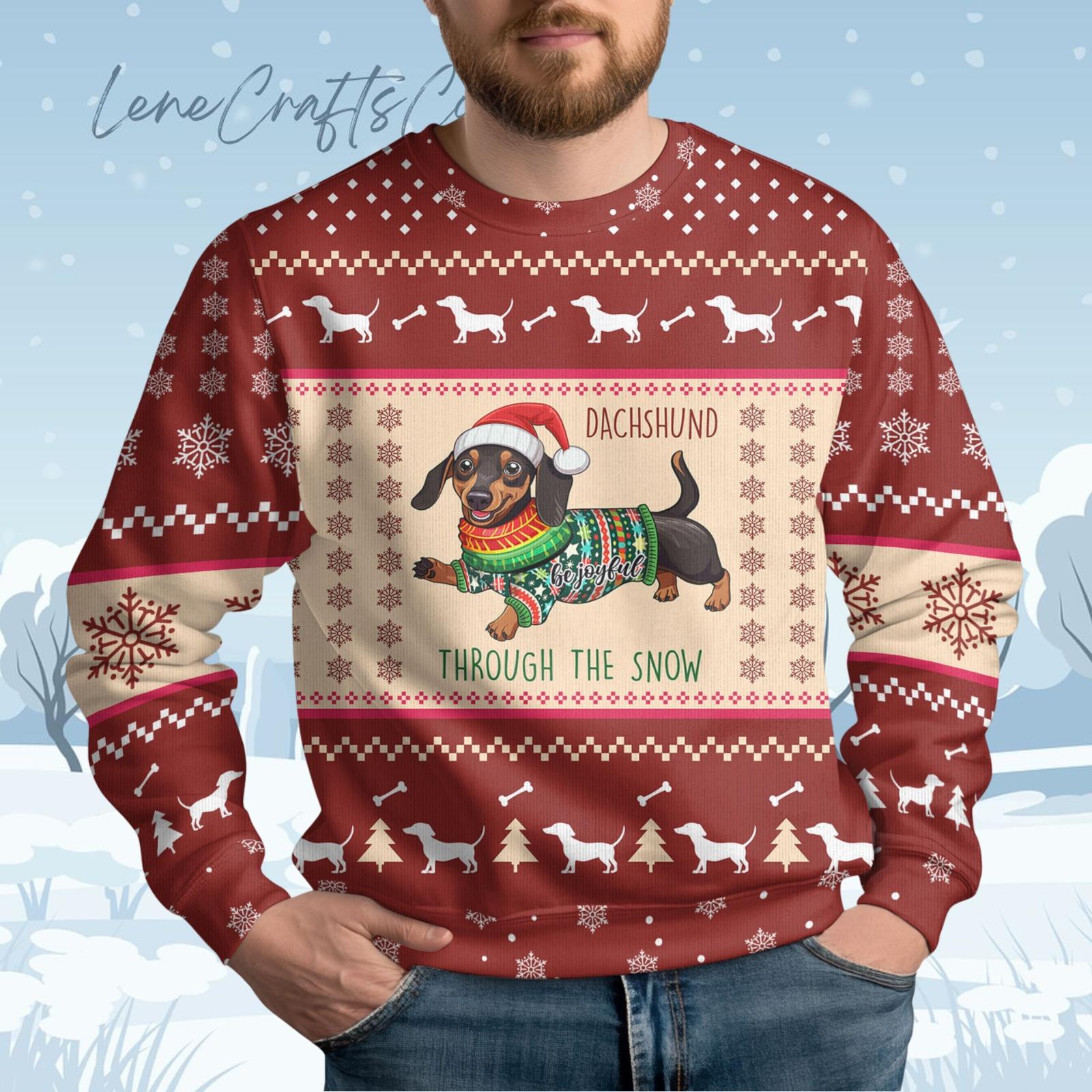 Discover Dachshund Dog Holiday Ugly Sweater, Dachshund Through The Snow Ugly Sweater, Funny Pet Christmas Sweater, Cute Dog Xmas Sweater, Xmas Gift