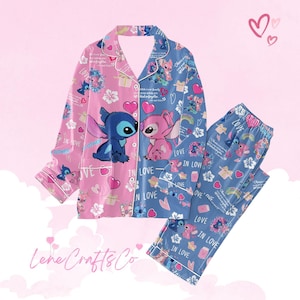 Pijamas para amantes de Stitch, pijamas de dibujos animados de San Valentín para la familia, conjunto de pijamas de Lilo y Stitch para mujer, pijamas de vacaciones de San Valentín de Disney Stitch