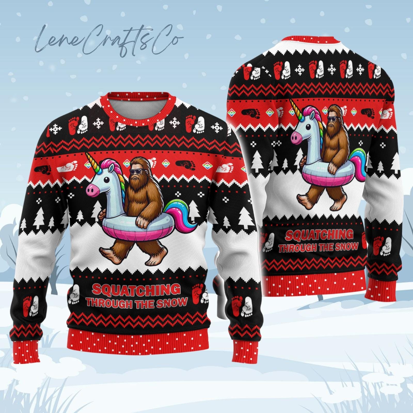 Discover Bigfoot Santa Christmas Ugly Sweater, Funny Sasquatch Camping Holiday Sweater, Ugly Xmas Sweater for Bigfoot Lovers, Funny Christmas Gift