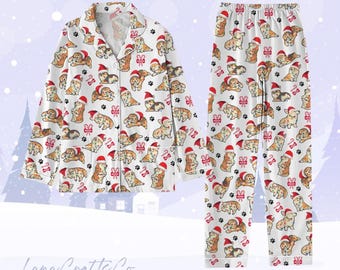Pijamas navideños para perros Corgi, pijamas para mujeres amantes de los perros, pijamas divertidos con gorro de Papá Noel Corgi, lindos pijamas navideños para mascotas, pijamas familiares Corgi