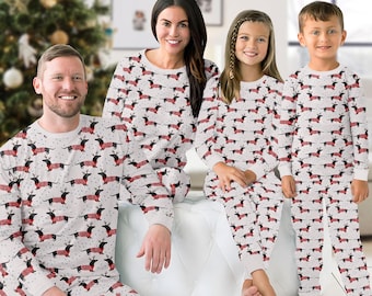 Dachshund Reindeer Long Sleeve Pajamas Set, Festive Christmas Pajamas Family, Holiday Matching Pajamas, Xmas Gift