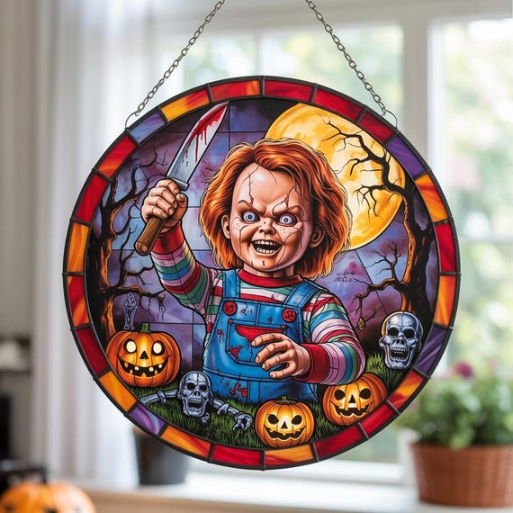 【希少】チャッキー ミュージカルライト chucky インテリア　ハロウィン Chucky Doll Stained Glass Suncatcher, Horror Movie Halloween