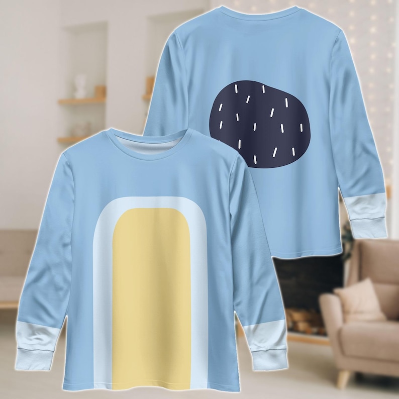 Blue Dog Cosplay Pajamas Set, Blue Dog Inspired Long Sleeve PJs, Cute Cartoon Sleepwear, Family Matching Loungewear, Christmas Gifts