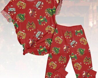 Gamer Controller T-Shirt und Hose, Videospiel-Weihnachts-Pyjama-Set, Gamer-Nachtwäsche, Videospiel-T-Shirt und Hose, Pyjamas, Christma