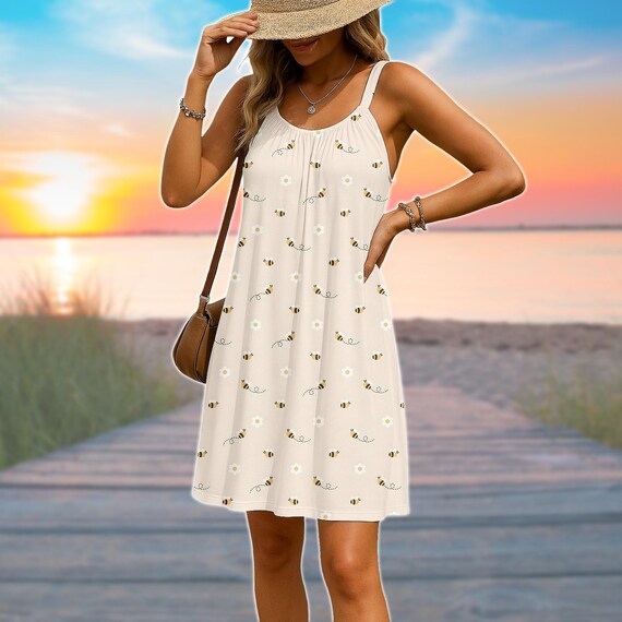 Buy Bee and Daisy Sling Summer Dress, Cottagecore Sundress, Bee