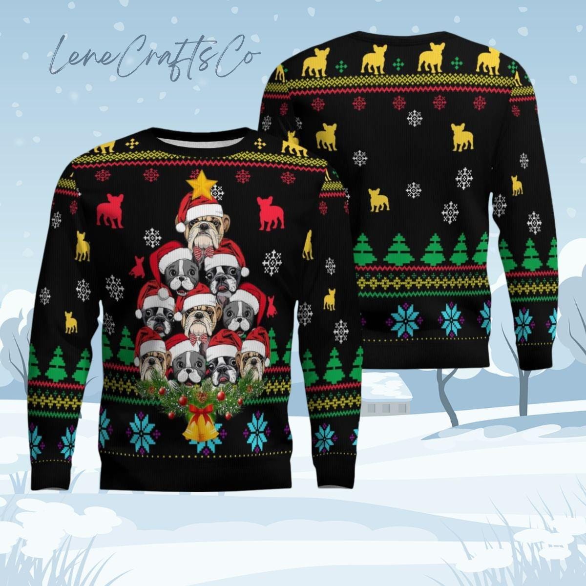 Discover French Bulldog Christmas Sweater, Funny Dog Lover Holiday Sweater, Cute Pet Santa Hat Sweater, Bulldog Ugly Xmas Sweater, Xmas Gift