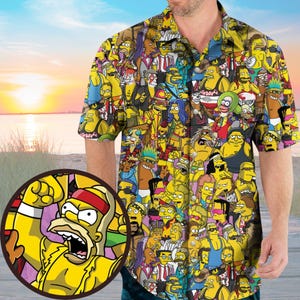 Simpsons Hawaiian Shirt, Homer Simpson Shirt, Bart Simpson Shirt, Simpsons Character Shirt, Simpsons Merch Shirt, Simpsons Button Shirt