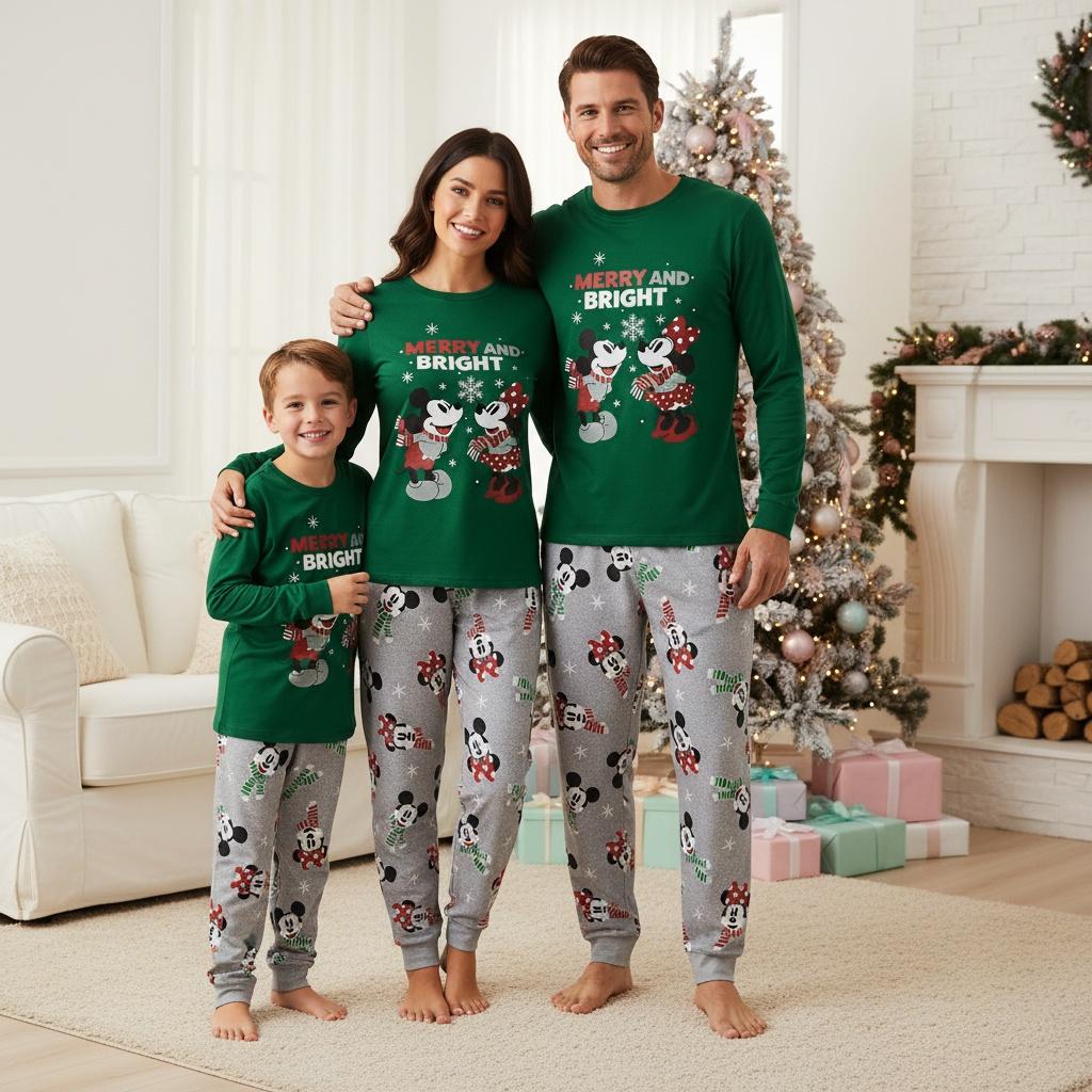Discover Mickey Mouse Long Sleeve Pajama Set, Christmas Family Matching Sleepwear, Disney Holiday Pajamas