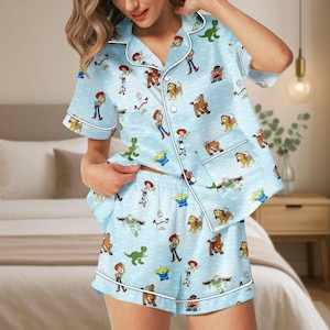 Toy Story Short Satin Pajamas, Disney Satin Pajamas, Buzz Lightyear Pajamas, Woody Silk Pajamas, Jessie Bride Pajamas, Alien Pajamas